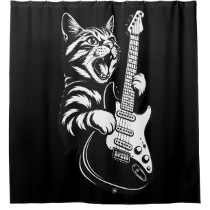 Coole Musikliebe Rockkatze spielt elektrische Gi Duschvorhang