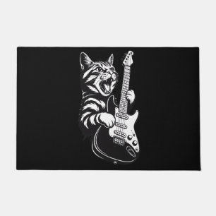 Coole Musikliebe Rockkatze spielt elektrische Gi Fußmatte