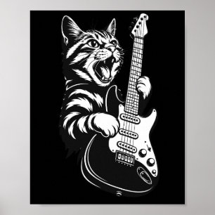 Coole Musikliebe Rockkatze spielt elektrische Gi Poster