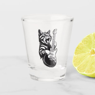 Coole Musikliebe Rockkatze spielt elektrische Gi Schnapsglas
