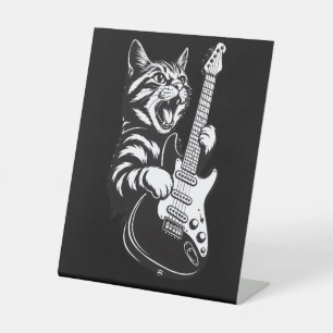 Coole Musikliebe Rockkatze spielt elektrische Gi Sockelschild