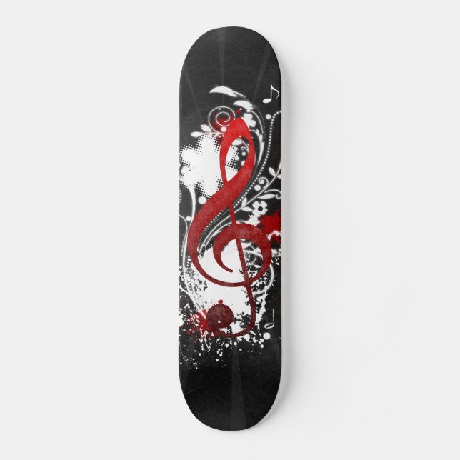 Coole Musiknoten gepunktete Wirbel Blume Spritzer Skateboard (Vorderseite)