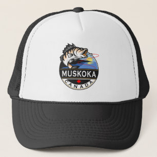 Coole Muskoka Kanada Fischerei Wappen im Freien Truckerkappe
