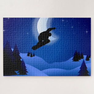 Coole Nacht Silhouette Snowboarden Puzzle