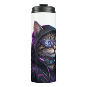 Coole Neon-Cyberpunk-Tabbykatze Futuristischer Gam Thermosbecher