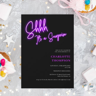 Coole Neon lila Retro Foto Überraschung Sweet 16 Einladung