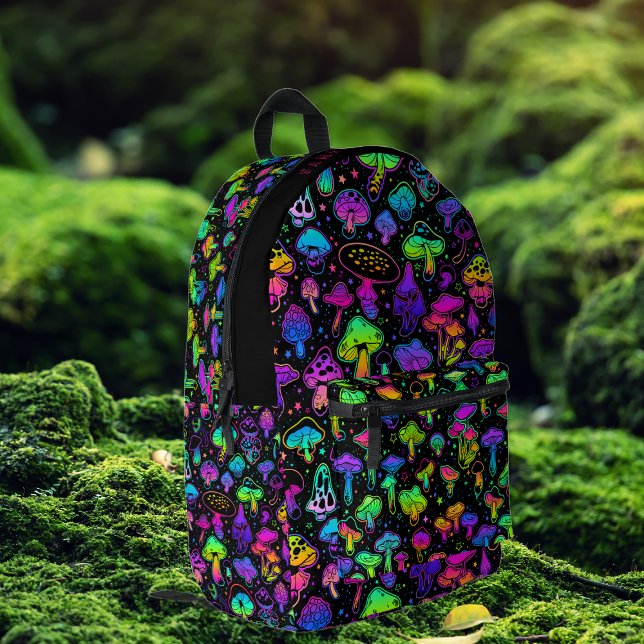 Coole Neon Mushrooms | Farbige Monogramm Bedruckter Rucksack (Von Creator hochgeladen)