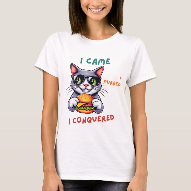 Coole Nerd-Katze mit Hamburger, Käseseburger T-Shirt (Vorderseite)