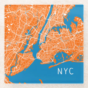 Coole New York City Karte NYC Orange und Türki Glasuntersetzer