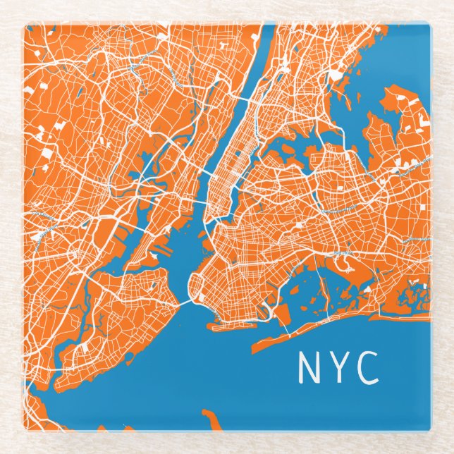 Coole New York City Map | NYC | Orange und Türkis Glasuntersetzer (Vorderseite)