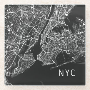 Coole New York City Map   NYC   Schwarz/Weiß Glasuntersetzer