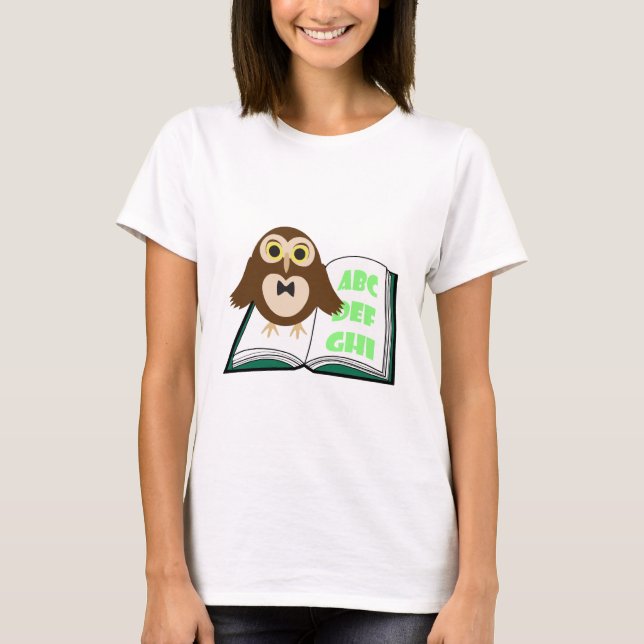 Coole Niedliche Eule mit Alphabet Buch Zurück zur  T-Shirt (Vorderseite)