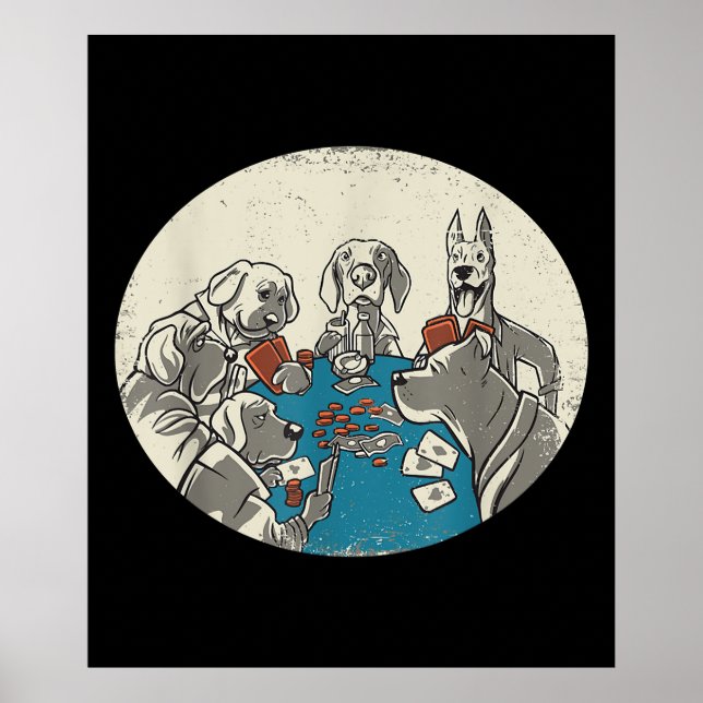Coole Niedliche Hunde Kartenspielen Poker Texas Ho Poster (Vorne)
