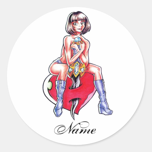 Coole Niedliche Manga Girl Herz und Dagger Tattoo Runder Aufkleber (Vorderseite)