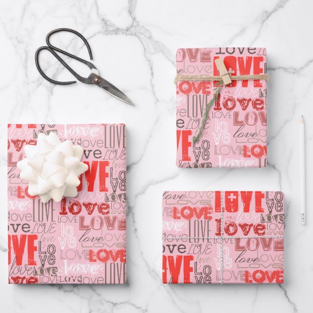 Coole Niedliche, moderne rosa Liebe Geschenkpapier Set (Vorderseite)