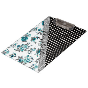 Coole niedliche trendige Vintage Rose Blumenpolka  Klemmbrett