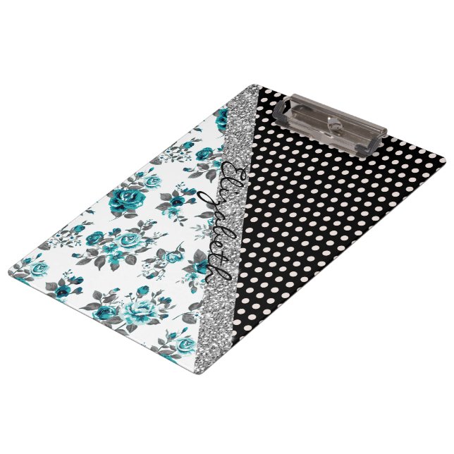 Coole niedliche trendige Vintage Rose Blumenpolka  Klemmbrett (Schrägansicht)