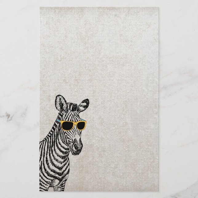 Coole niedliche Zebraskizze mit trendigen Gläsern Briefpapier (Vorderseite)
