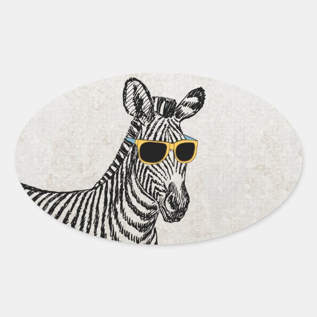 Coole niedliche Zebraskizze mit trendigen Gläsern Ovaler Aufkleber (Vorderseite)