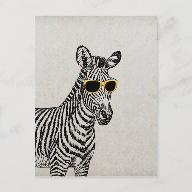 Coole niedliche Zebraskizze mit trendigen Gläsern Postkarte (Vorderseite)