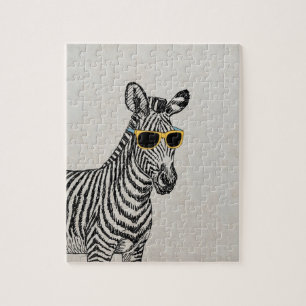 Coole niedliche Zebraskizze mit trendigen Gläsern Puzzle