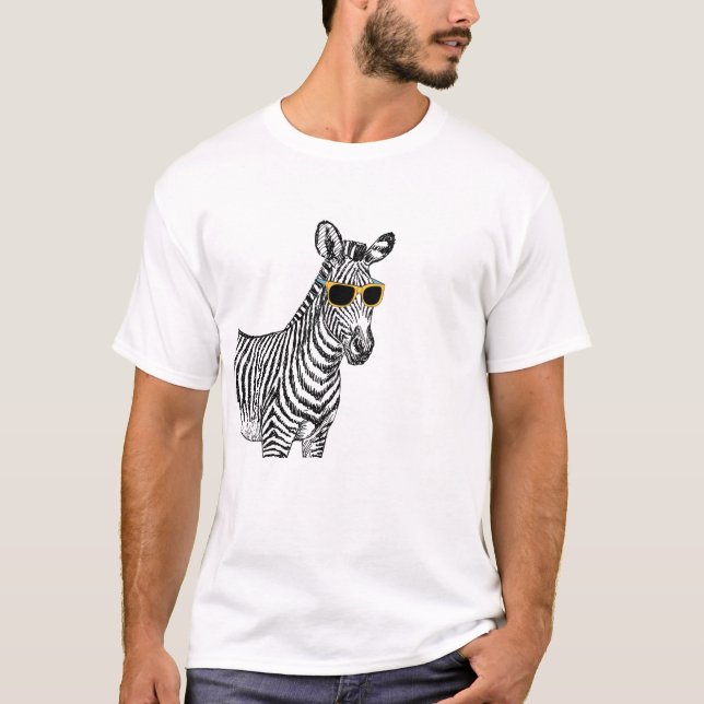 Coole niedliche Zebraskizze mit trendigen Gläsern T-Shirt (Vorderseite)