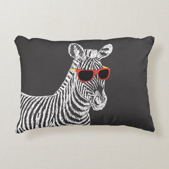 Coole niedliche Zebraweiße Skizze mit Brille Dekokissen (Vorderseite)
