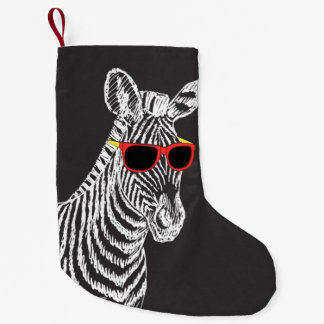 Coole niedliche Zebraweiße Skizze mit Brille Kleiner Weihnachtsstrumpf