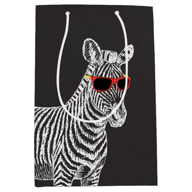 Coole niedliche Zebraweiße Skizze mit Brille Mittlere Geschenktüte (Vorderseite)