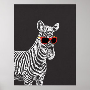 Coole niedliche Zebraweiße Skizze mit Brille Poster