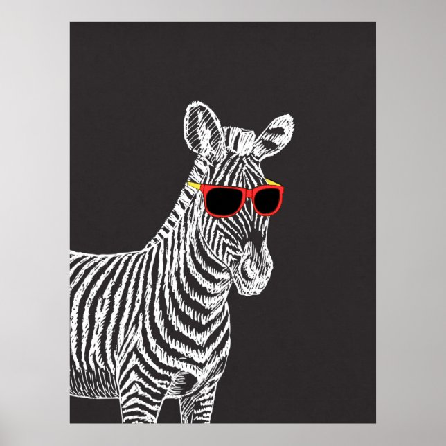 Coole niedliche Zebraweiße Skizze mit Brille Poster (Vorne)