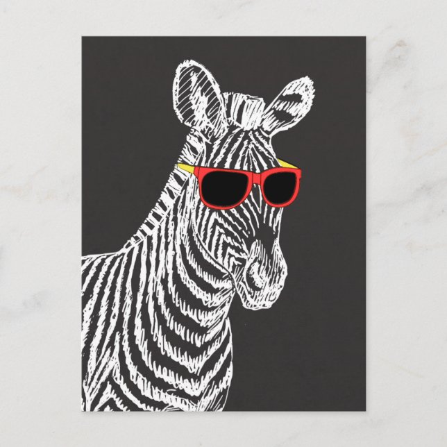 Coole niedliche Zebraweiße Skizze mit Brille Postkarte (Vorderseite)