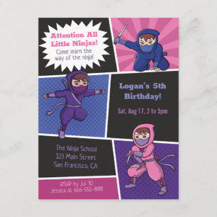 Coole Ninja-Schul-Kinder-Geburtstagsfeier Einladung