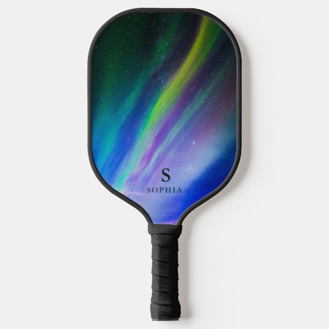 Coole Nordlichter Aurora Borealis Mit Monogramm Pickleball Schläger (Vorderseite)