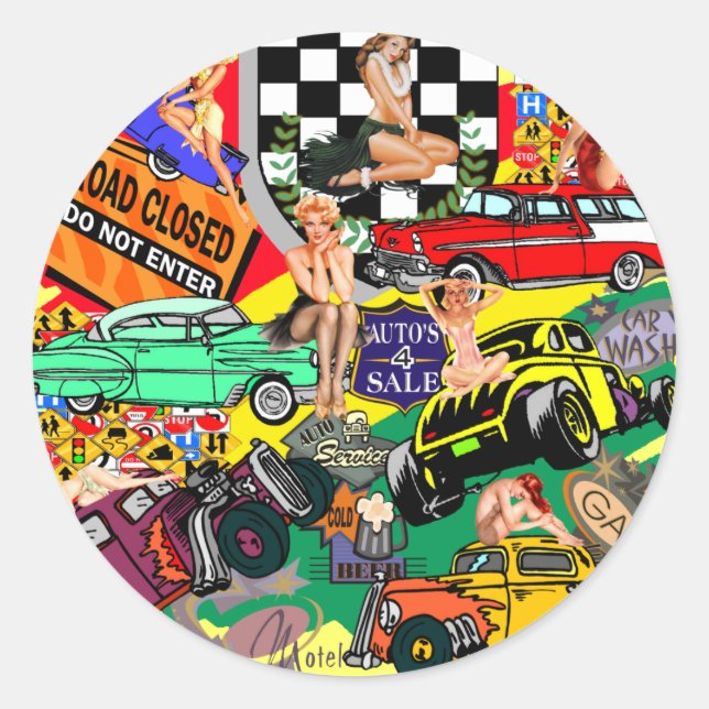 Coole Oldtimer Runder Aufkleber (Vorderseite)