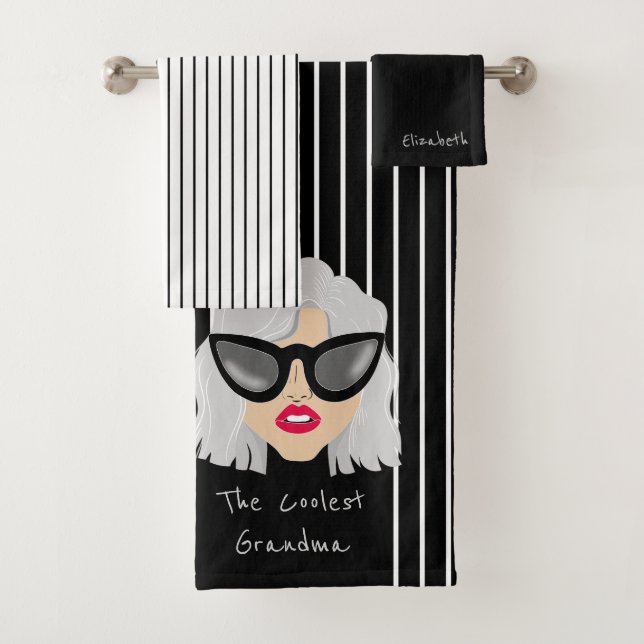 Coole Oma mit Brille-Individuelle Name Badhandtuch Set (Insitu)