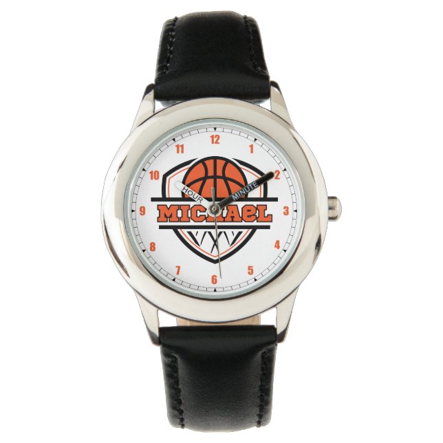 Coole Orange Black Basketball Sportüberwachung Armbanduhr (Vorderseite)