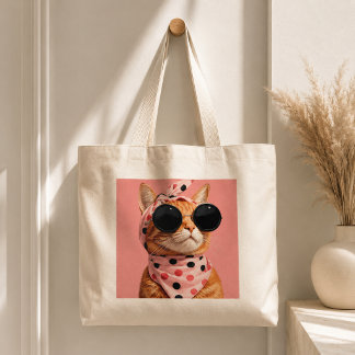 Coole orange Katze mit retro Polka-Punkt-Bandana Jumbo Stoffbeutel