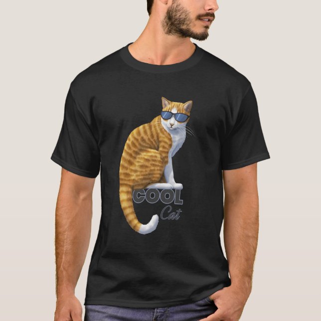 Coole Orange Tabby Cat Tragen einer Sonnenbrille T-Shirt (Vorderseite)