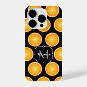 Coole Orangenfruchtscheiben schwarz Monogramm iPhone 14 Pro Hülle