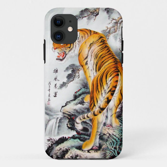 Coole orientalische chinesische flaumige Tiger Case-Mate iPhone Hülle (Rückseite)