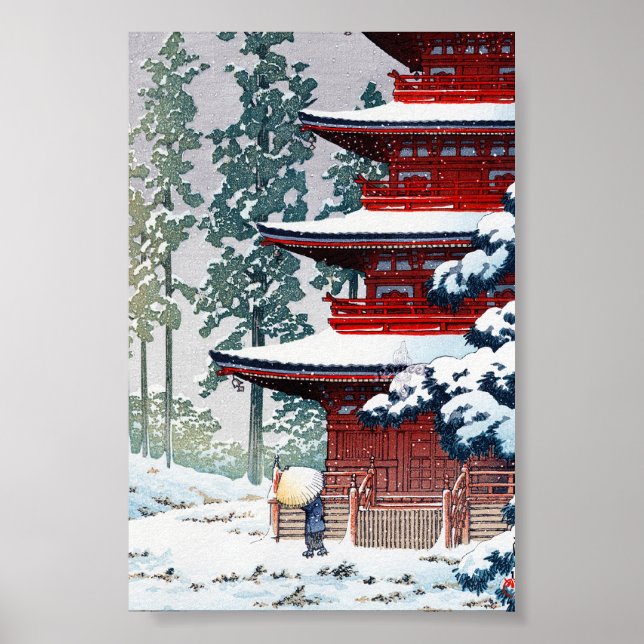 Coole orientalische Hasui Kawase Winterkunst Poster (Vorne)