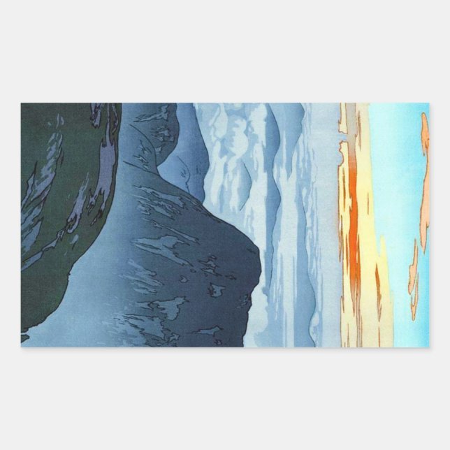 Coole orientalische japanische Bergkulisse Yoshida Rechteckiger Aufkleber (Vorderseite)