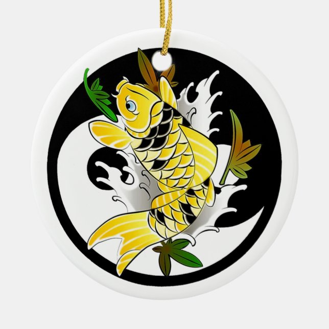 Coole orientalische japanische GoldKoi Ying Yang Keramik Ornament (Vorne)