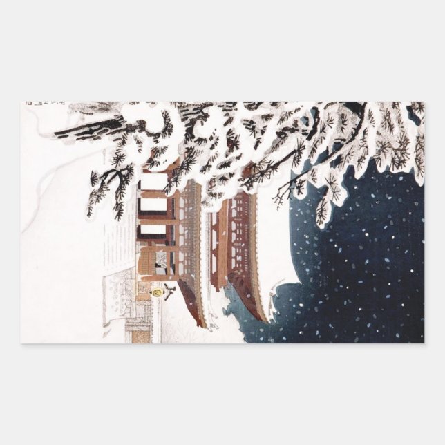 Coole orientalische japanische Hasui Kawase Winter Rechteckiger Aufkleber (Vorderseite)