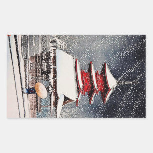 Coole orientalische japanische Kawase Winterlandsc Rechteckiger Aufkleber