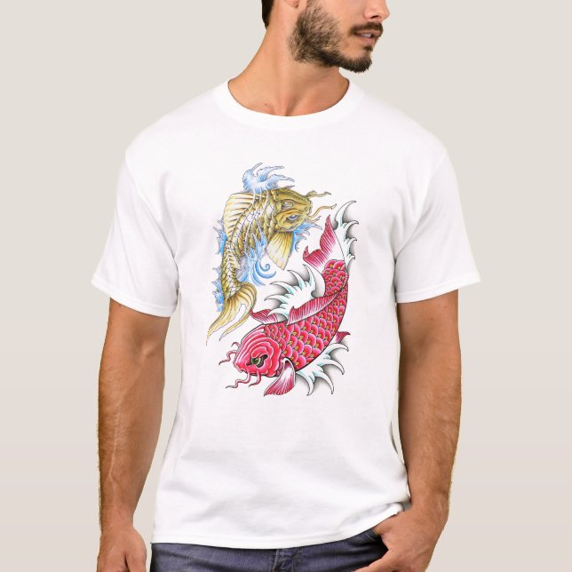 Coole orientalische Koi Fisch-rote GoldYin Yang T-Shirt (Vorderseite)