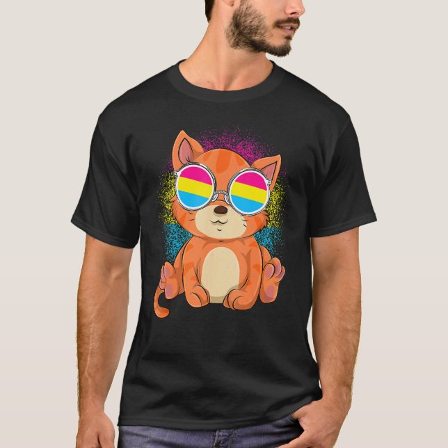 Coole Pan Pride Sonnenbrille Pride Monat Katze LGB T-Shirt (Vorderseite)