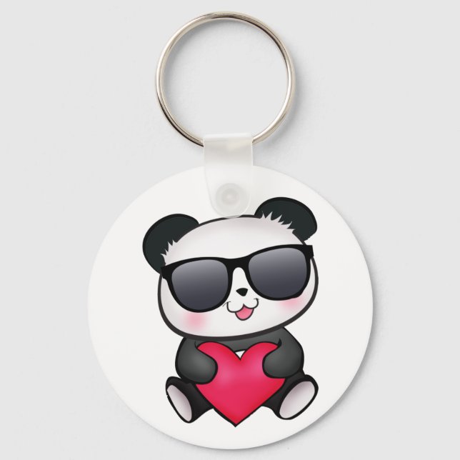 Coole Panda Bären Sonnenbrille Valentinstag Herz Schlüsselanhänger (Vorderseite)