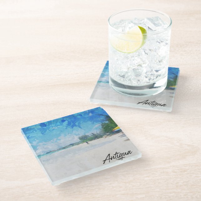 Coole Panoramaaussicht auf die Karibikinsel Antigu Glasuntersetzer (Schrägansicht)